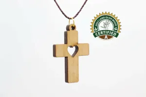 3 PCS Olive Wood Cross Hand Made Heart Pendant Necklace Holy Land Bethlehem Jerusalem Crucifix