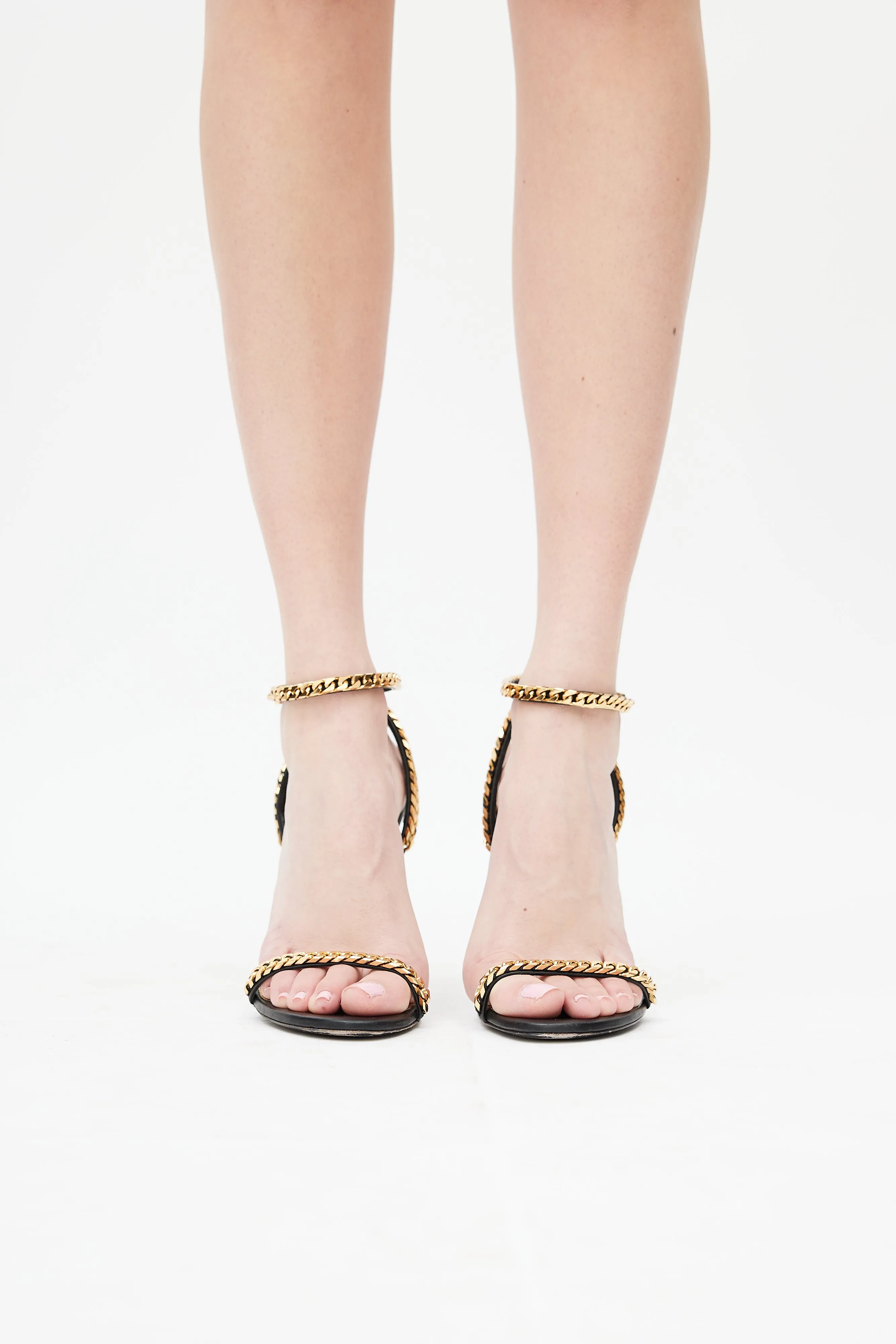 Black & Gold Chain Strappy Heel