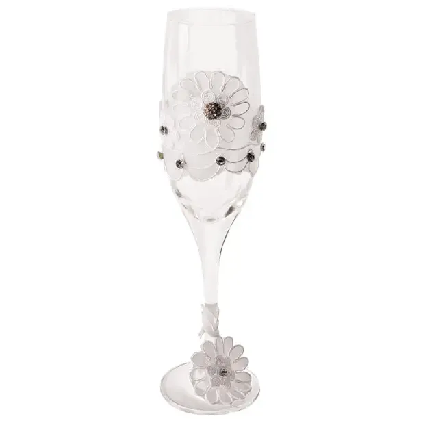 Bride To Be Champagne Glass  W/white Lace Trim