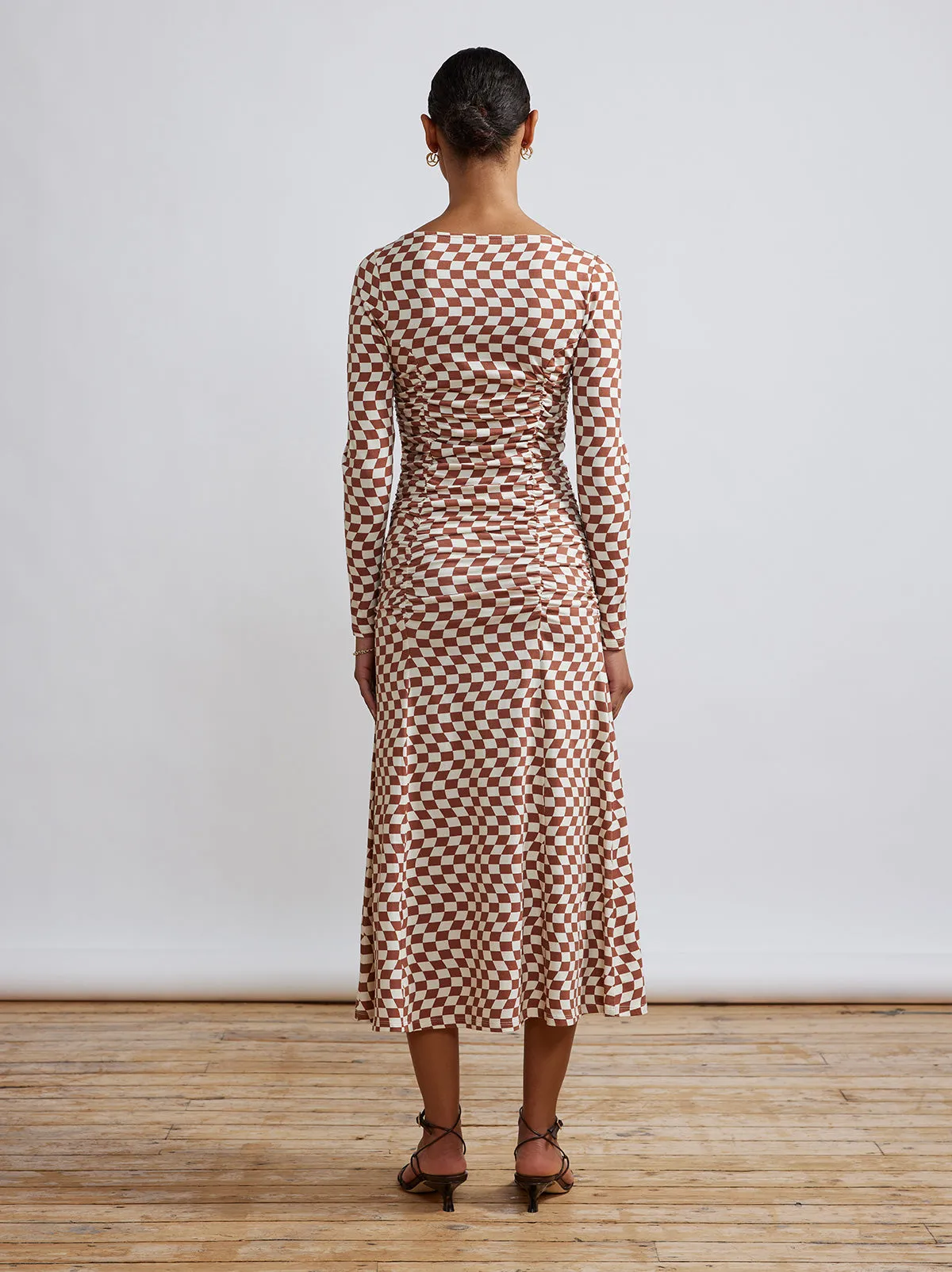 Diedre Wavy Checker Ruched Jersey Dress