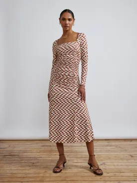 Diedre Wavy Checker Ruched Jersey Dress