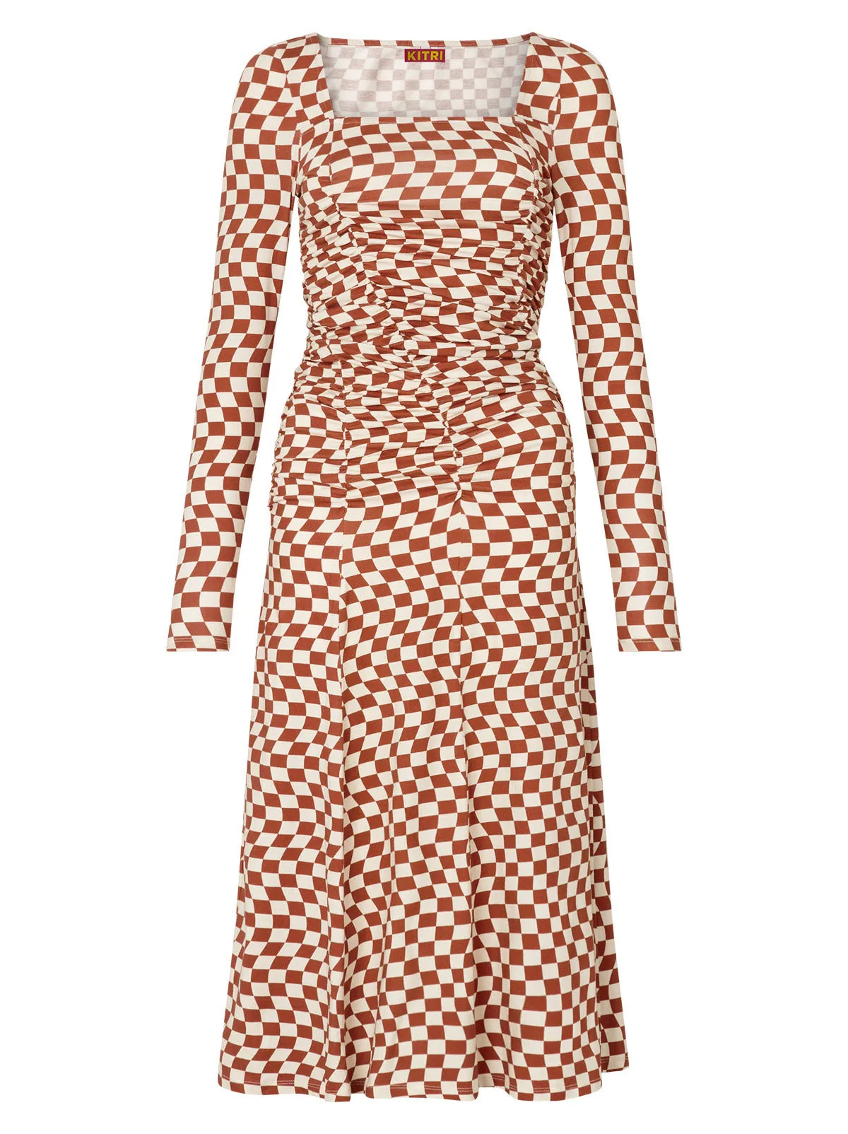 Diedre Wavy Checker Ruched Jersey Dress