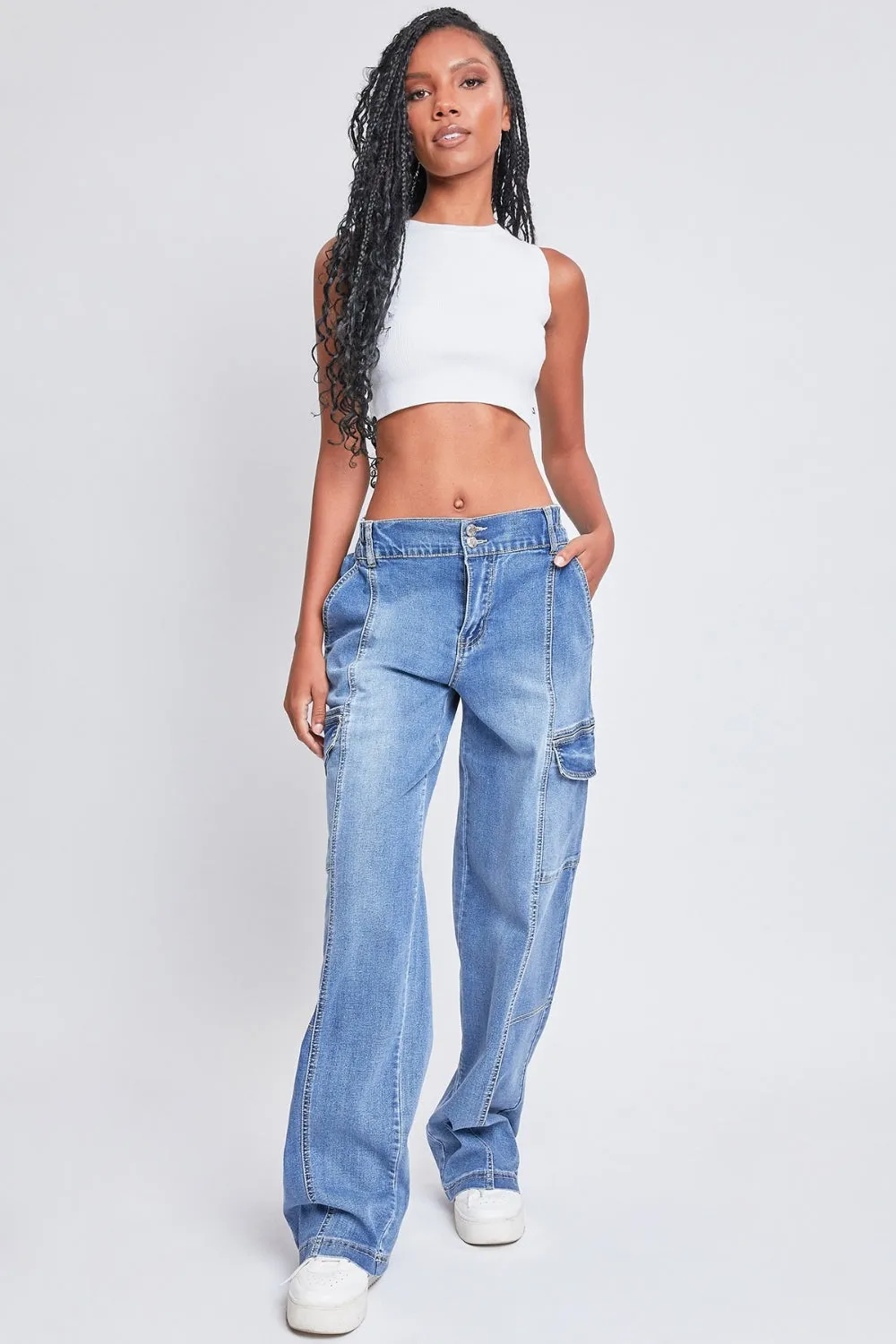 High-Rise Straight Cargo Jeans