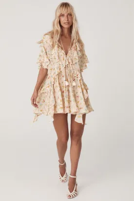 Spell Fleur Flutter Sleeve Mini Dress - Macaroon