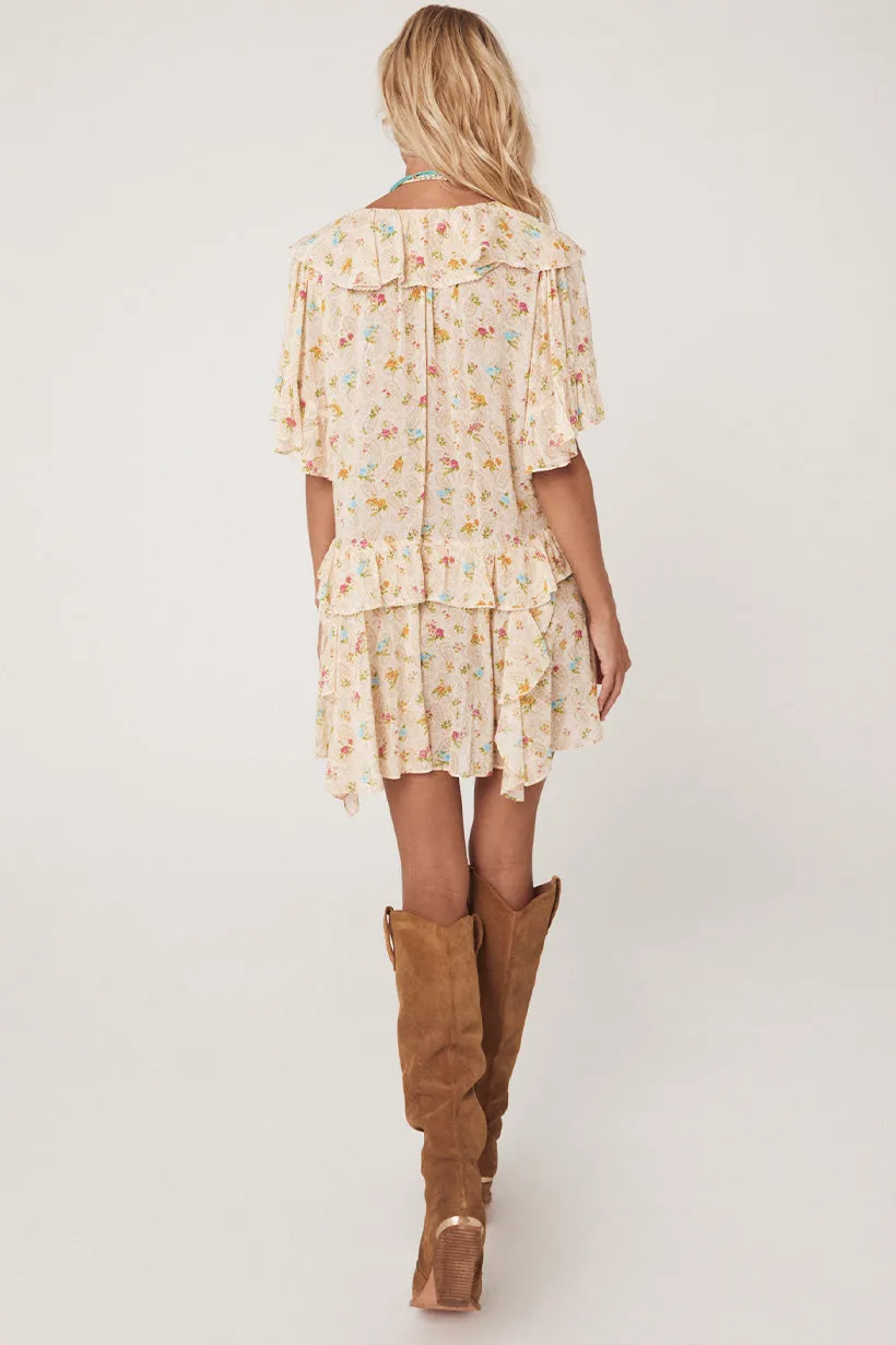 Spell Fleur Flutter Sleeve Mini Dress - Macaroon